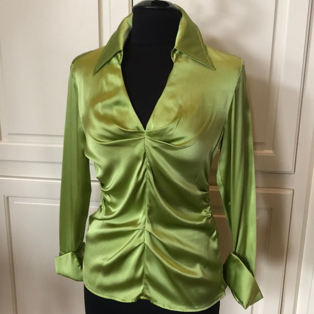 Donna Dugan Shimmery Green Silk Fitted Blouses